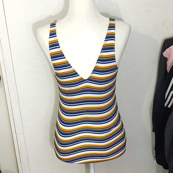 NWT Express V-neck Ribbed Knit Striped Tank Top - Picture 2 of 11
